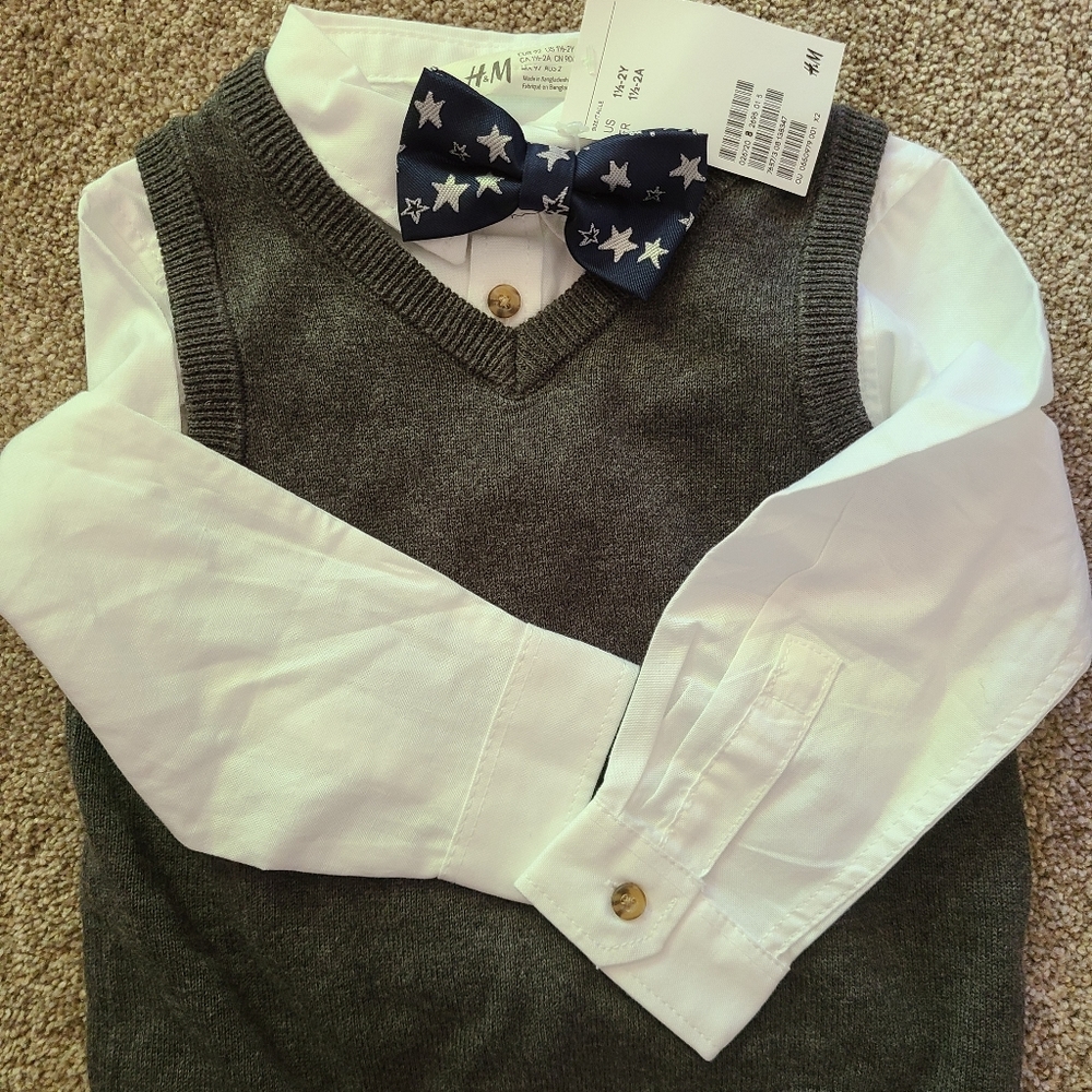 Sweater and shirt with bow